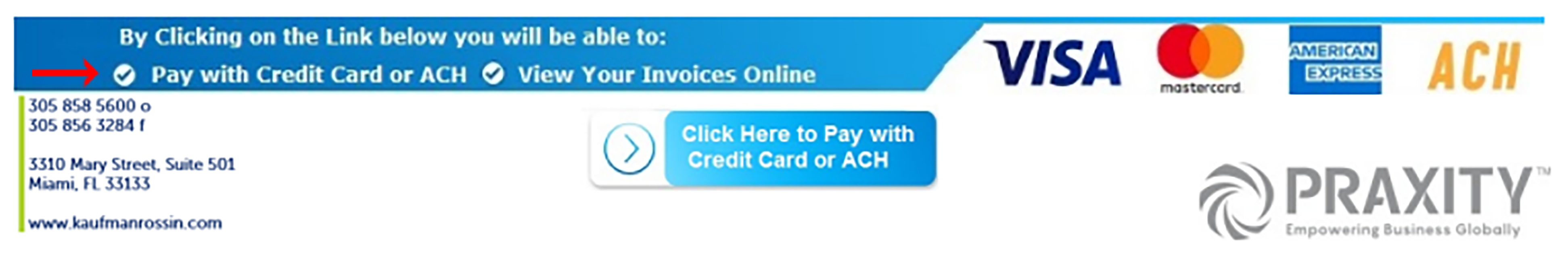 image of credit card ACH payment screen in Kaufman Rossin portal