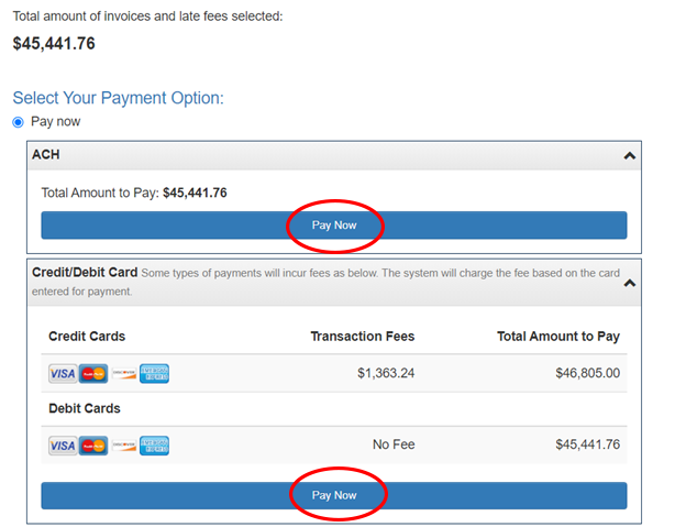image of payment option screen in Kaufman Rossin payment portal