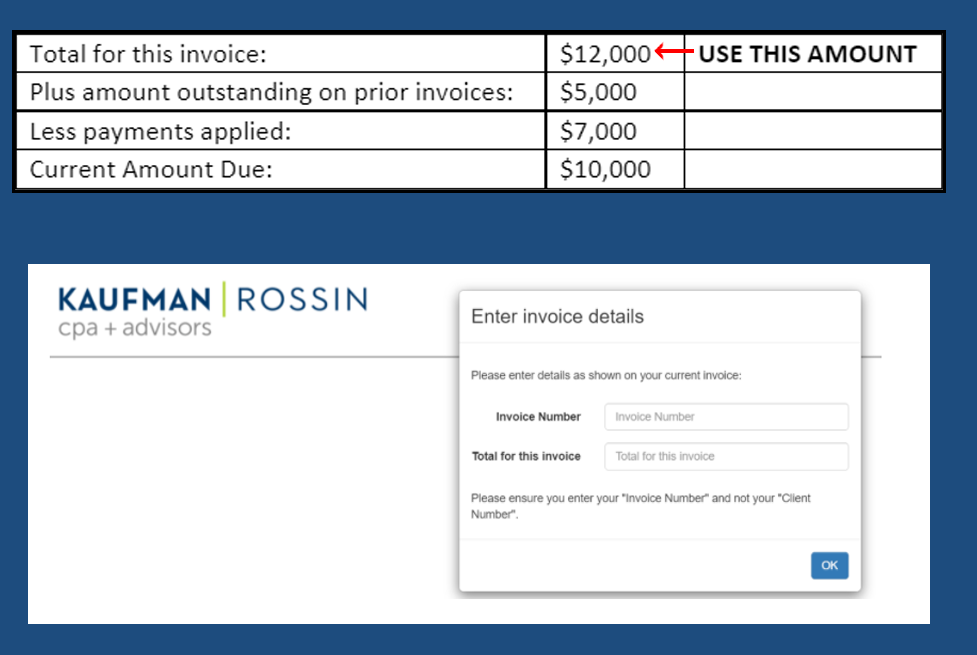 image of total amount due example for a Kaufman Rossin invoice